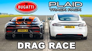 Bugatti Chiron Super Sport v Model S Plaid Track Pack DRAG RACE [upl. by Combes840]