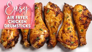 Easy Air Fryer Chicken Drumsticks Recipe  Munchy Goddess [upl. by Atinrehs]