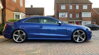 Audi RS5 42 V8 Sepang Blue w Bilstein PSS10 B16 Coilovers lowered 20mm with HampR Spacers [upl. by Yesmar271]