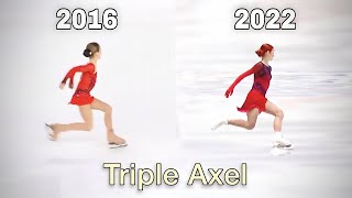 ALL the Triple Axel attempts of Alexandra Trusova 2016  2022 will she land it at the olympics [upl. by Blondell]