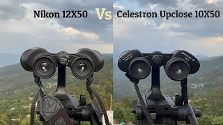 Celestron Upclose 10x50 vs Nikon 12x50 binoculars  Zooming power and sharpness Comparison [upl. by Letitia623]