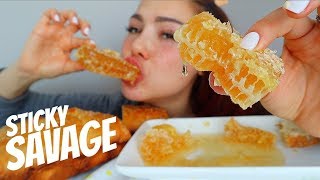 RAW HONEYCOMB Extremely STICKY EATING SOUNDS 먹방 MUKBANG [upl. by Mclaughlin]