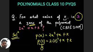 Polynomials class 10 PYQS  For what value of k is 3 a zero of the polynomial 2x2xk [upl. by Godrich290]