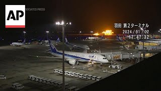 Video shows moment Japan plane crashes in Tokyo airport [upl. by Ydnir]