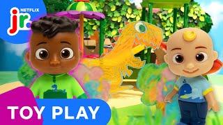 JJs Dinosaur Playground Safari 🦖 CoComelon Lane Toy Play  Netflix Jr [upl. by Bloom26]