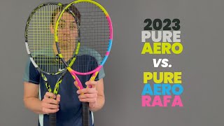 Which is better 2023 Babolat Pure Aero Rafa vs Pure Aero 100 [upl. by Gnouhp]