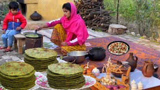 Frying Bathua Saag Paratha on Tawa Recipe with home grown Bathua Healthy Village Breakfast I [upl. by Enihpled]