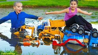 Playing with Toys in the Mud Bruder Dump Trucks Diggers and Excavators for Kids  JackJackPlays [upl. by Eynobe73]