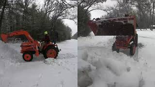 51 Kubota tractor L2350 Diesel plowing snow [upl. by Ynot]