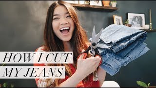 How I cut my jeans  DIY distressing cutoff shorts  LIFE HACK FOR THRIFTED DENIM  by CHLOE WEN [upl. by Cowen]