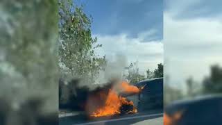 Incendiu pe Autostrada A 2 BucureștiConstanța Un autoturism cuprins de flăcări [upl. by Enaffit651]