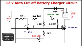 Auto cut off 12 volt battery charger using MOSFET  diy Electronics project  TL431  MOSFET IRFZ44N [upl. by Lacram]