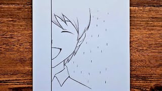 Easy anime half face drawing  How to draw anime step by step  Easy anime drawing for beginners [upl. by Annayt]