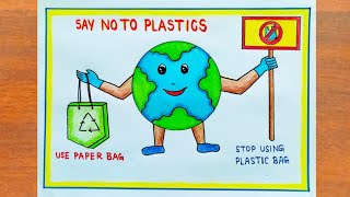 Say No To Plastic Drawing  How to Draw International Plastic Bag Free Day Poster Easy Step By Step [upl. by Maril]