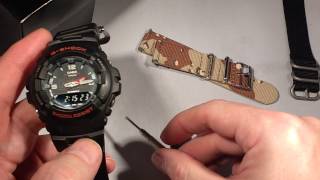 How to replace strap band on Casio GShock G100 watch with JaysAndKays® Convertibles® Adapters [upl. by Irra]