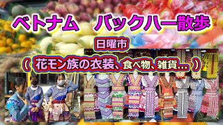 ベトナム バックハー散歩（日曜市の様子：花モン族衣装、雑貨、食べ物他） [upl. by Lardner4]