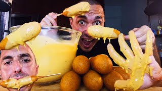 ASMR Eating CHEESE SAUCE Corn Dogs   No talking mukbang  치즈 소스 콘도그 [upl. by Mongeau]