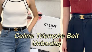 Celine Triomphe Belt Unboxing  Mod Shots [upl. by Ynatterb]