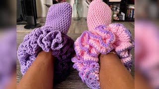 ⁠Crochet Ruffle Slipper Sock Tutorial [upl. by Syd]