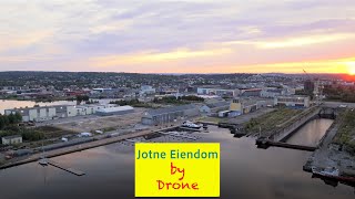 Sunrise at Jotne Property Quay 4 wFloating Saunas in Fredrikstad Norway Drone 5K [upl. by Nosreh]