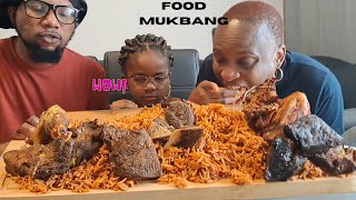 AFRICAN FOOD MUKBANG JOLLOF RICE AND ROASTED BEEF [upl. by Annawit]