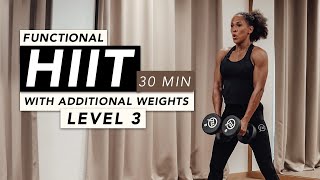 HOME WORKOUT  30 MINUTES FUNCTIONAL HIIT LEVEL 3  REBECCA BARTHEL [upl. by Nyret644]