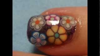 Millefiori quotMillion Flowersquot Nail Art Design using Fimo Canes [upl. by Iyre992]