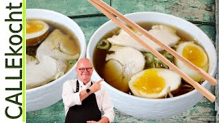 Ramen Asiasuppe mit kräftiger Hühnerbrühe selber kochen Rezept [upl. by Nosinned]