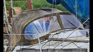 Sailboat  Sprayhood removal clean and renovation using fabric dye back to useable condition [upl. by Etnud432]