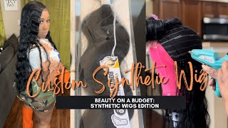 BEAUTY ON A BUDGETVID 4 Custom Synthetic Wig Tutorial Organique Hair 5x5 HD Closure Glamour Wigs [upl. by Aikaj]