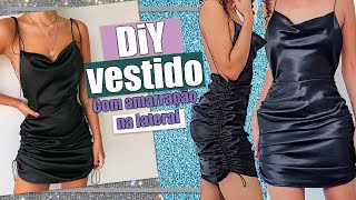 COMO FAZER VESTIDO DE CETIM FRANZIDO NA LATERAL MUITO FÃCIL [upl. by Ihcekn]