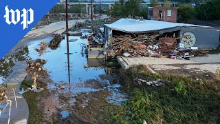 Drone footage shows flood damage in Asheville NC [upl. by Plantagenet]