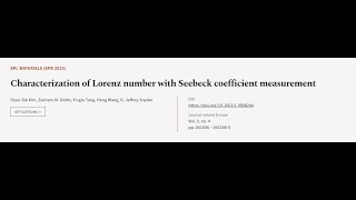 Characterization of Lorenz number with Seebeck coefficient measurement  RTCLTV [upl. by Leanatan]