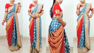 বিয়ে বাড়ি শাড়ী পরা নিউ স্টাইলস  Atpoure Bridal Saree Draping  Bengali Style Saree Draping [upl. by Arondel766]