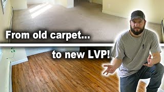 How to Remove Carpet and Install Vinyl Flooring  Duralux Luxury Vinyl Plank LVP over Concrete [upl. by Henderson241]