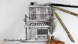 Pen amp Ink Urban Sketching Series  An Old Shop  Draw with me [upl. by Elleahcim]