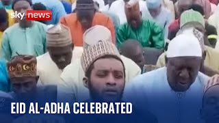 Millions of Muslims celebrate Eid alAdha around the world [upl. by Llerrem]