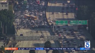 Protesters block 110 Freeway in downtown LA demanding ceasefire in Gaza [upl. by Gotthard24]