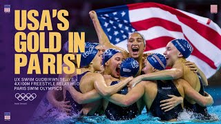 quotUSAs First Gold in Paris 🇺🇸🏅 Incredible 4x100m Freestyle Relay Winquot [upl. by Annaert]