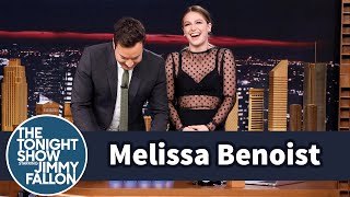 Melissa Benoist Teaches Jimmy Sport Stacking [upl. by Mik]