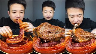 Mukbng  Chinese food  Eating Asmr Sheep Head And Red Braised Pork Noodle Fried vegetables [upl. by Ryan104]