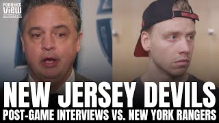 Travis Green amp Jesper Bratt React to New Jersey Devils vs New York Rangers LINE BRAWL With 5 Fights [upl. by Lathrope104]