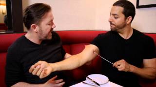 Ricky Gervais Sees Pierced Arm Real or Magic  David Blaine [upl. by Jammin]