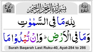 Surah Al Baqarah Last Ruku 40  Last 3 Ayats of Surah Baqarah 284 to 286  last verses of Baqarah [upl. by Basir543]