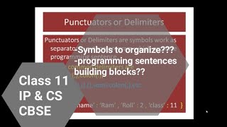 Punctuators and Delimiters  Class 11 IP and CS CBSE [upl. by Yrffej]