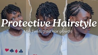 Simple PROTECTIVE Hairstyle  Mini Twists on my Short Natural Hair Fast Hair Growth [upl. by Aikam]