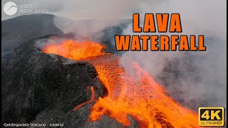 LAVA WATERFALL UPCLOSE  Geldingadalir Volcano Iceland  June 7th 2021  4K Drone Footage [upl. by Christi]