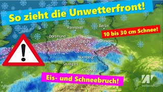 EXTREMES UNWETTER So ziehen Eisregen gefrierender Regen und Schnee Unwetterfront über Deutschland [upl. by Nehr]