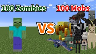 Minecraft 100VS100 100 zombies VS 100 mobs battles [upl. by Harrat]