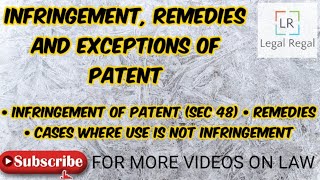 Patent lecture 3 Infringement Remedies and Exceptions explained with sections and case laws IPR [upl. by Marlyn548]